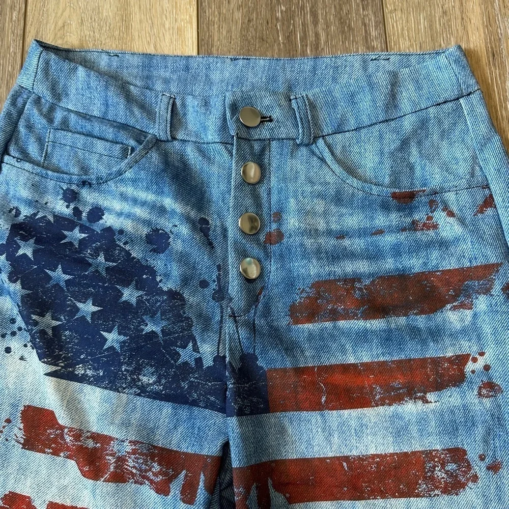 🛍️95% Polyester 5% Spandex lightweight stretch pants with American flag
